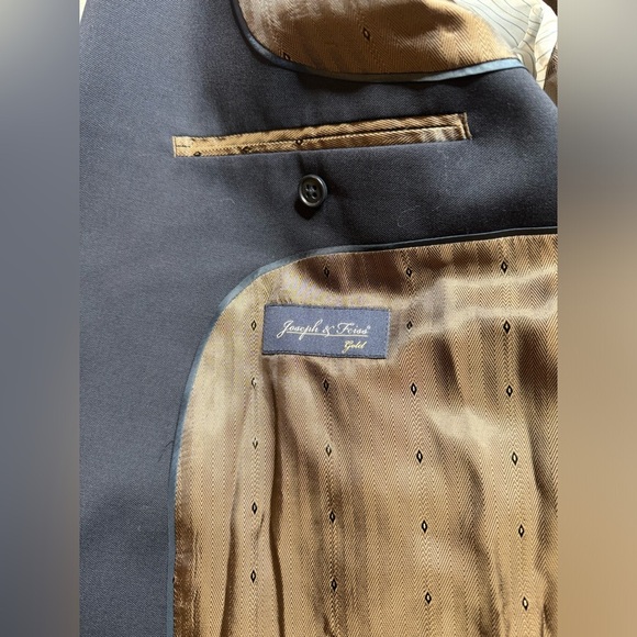 Joseph & Feiss Gold 54R Navy Blue 100% Wool Gold Button Blazer Jacket Sport Coat - Picture 10 of 11